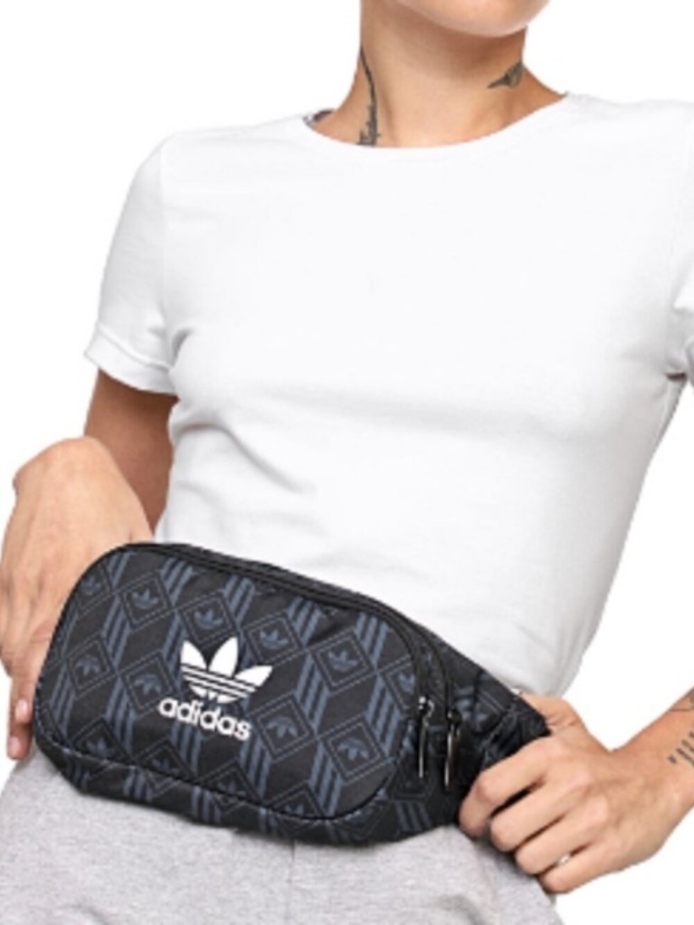 Adidas Blue Patterned Crossbody Belt Bag with White Trefoil